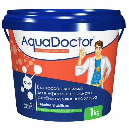 Быстрорастворимый препарат AquaDoctor C-60 на основе 60% активного хлора, гранулированный, 1 кг, AD-C60-1