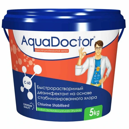 Быстрорастворимый препарат на основе 60% активного хлора AquaDoctor C60, гранулированный, 5 кг, AD-C60-5