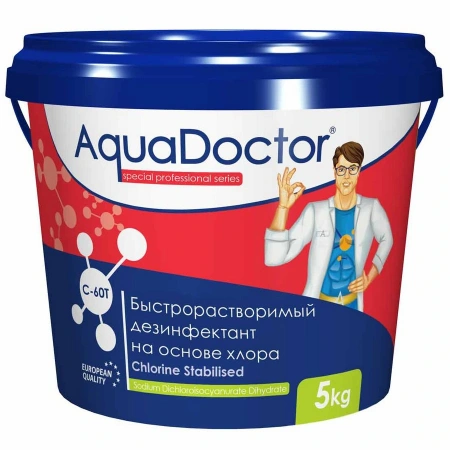 Быстрорастворимый препарат на основе 60% активного хлора AquaDoctor С60-Т, таблетки 20 гр., 5 кг, AD-C60T-5